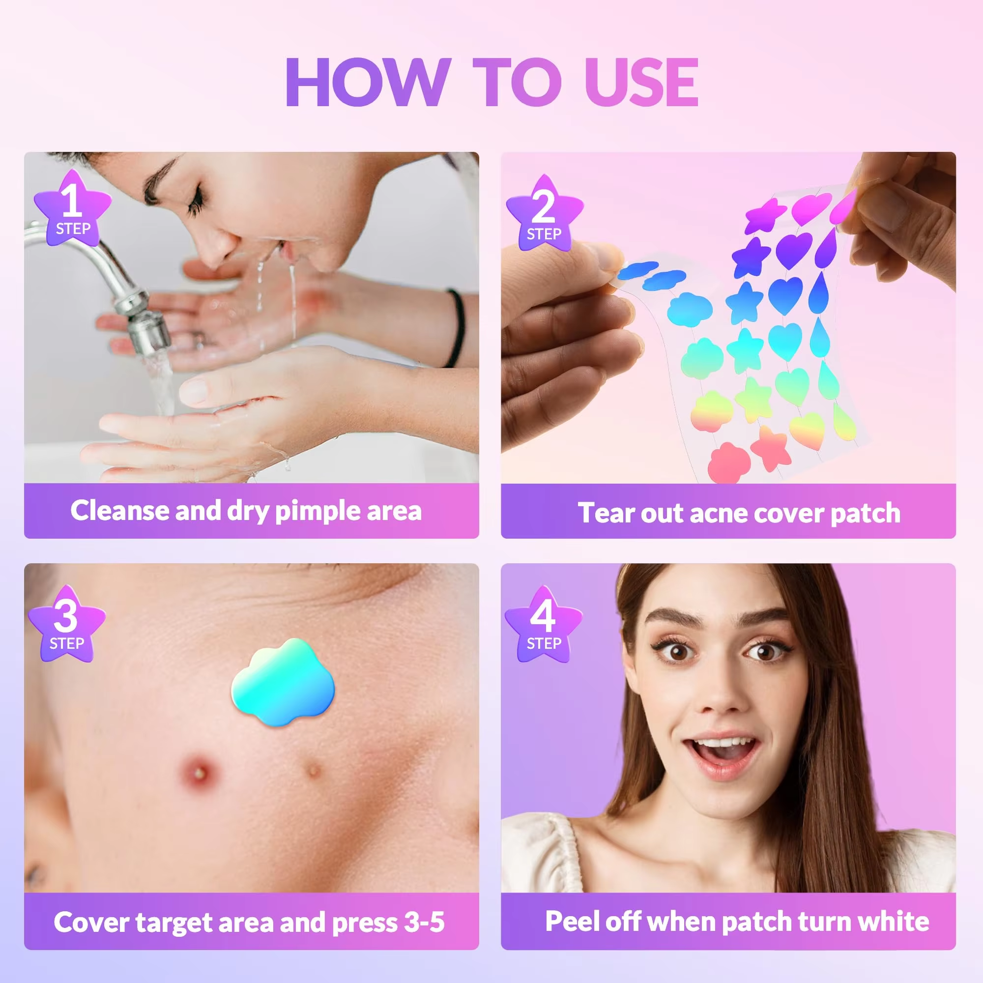 OEM Color Logo Laser Hydrocolloid Acne Patches Spot Pimple Patch Dia 12mm
