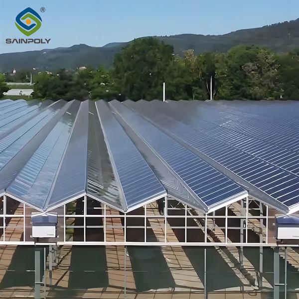 Solar Panel Tempered Glass Greenhouse Multi Span Energy Efficient