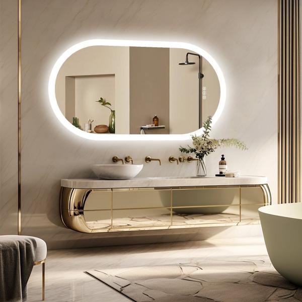 Silver Hotel LED Mirror 6500K 3200K Aluminum Frame Mirror With Demister Pad