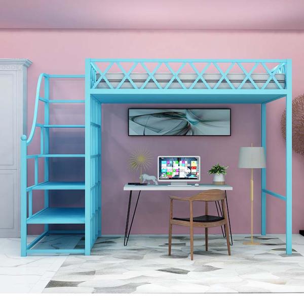Chinese Design Style Metal Queen Size Loft Bed for Modern Apartment Living