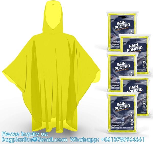 Disposable Rain Ponchos For Adults With Hood,Emergency Rain Gear For Camping,Hiking,Walking,Watching Games