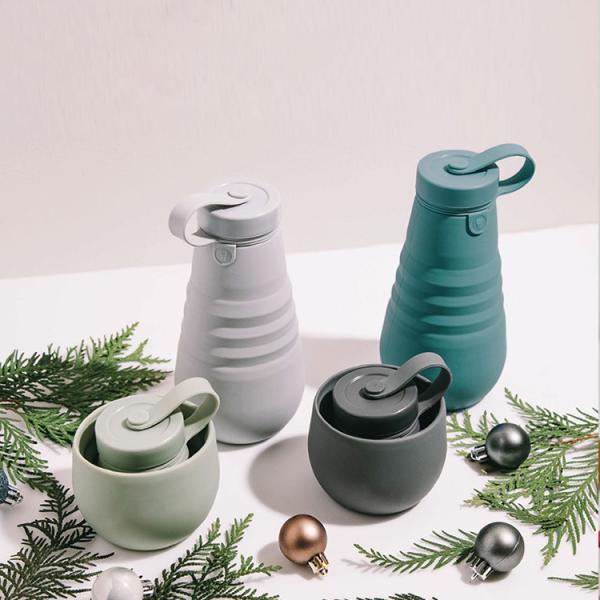 Бутылка с водой складчатости 500ml на открытом воздухе спорт бутылки серого силикона складная выпивая