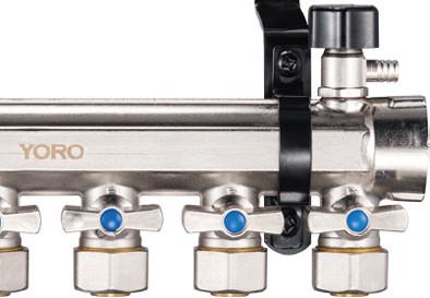 6213F Hot Forged Brass Water Distribution Manifolds Ball Type Branch Regulators Integrated With Air Vents For Both Mains