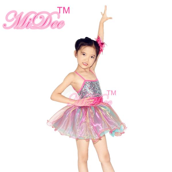 Solo Confetti Dot Tops Kids Dance Clothes 2 Tones Organza Glitter Sequin Dress