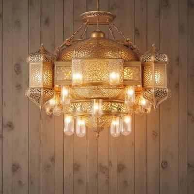 6-Light Vintage Copper Chandelier with Dimmable E27 E14 Bulbs
