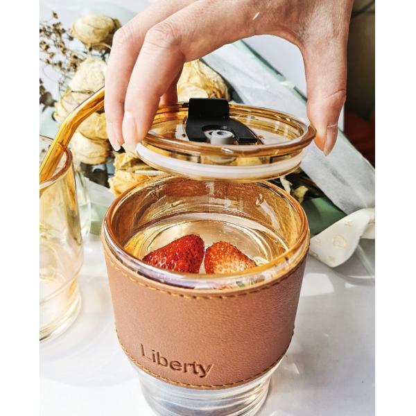 кожаная стеклянная бутылка с водой 450ml со стеклянной соломой