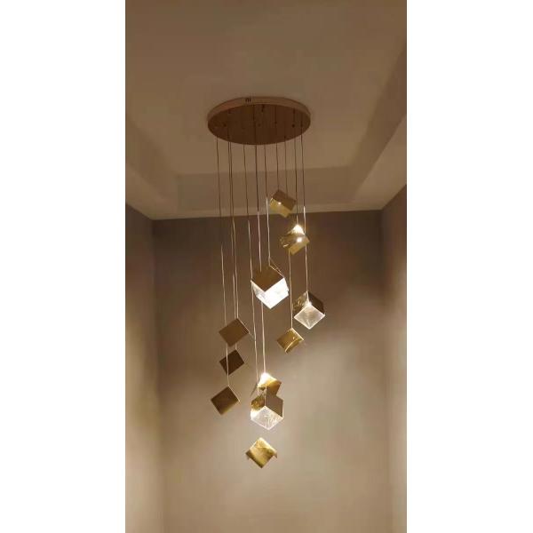 Zhongshan Supplier Big Gold and Silver Square Shade Interior Living Room Decorative Lighting Chandelier