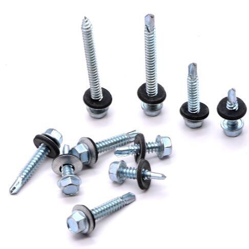 Zinc Plate Surface Hex Head Self Drilling Screw With Nylon Washer 4.8 Grade