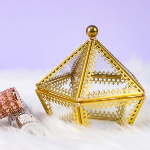 Five side Clamshell Copper Edge Glass artifact Jewelry cosmetics gift package Storage box Yiwu wholesale