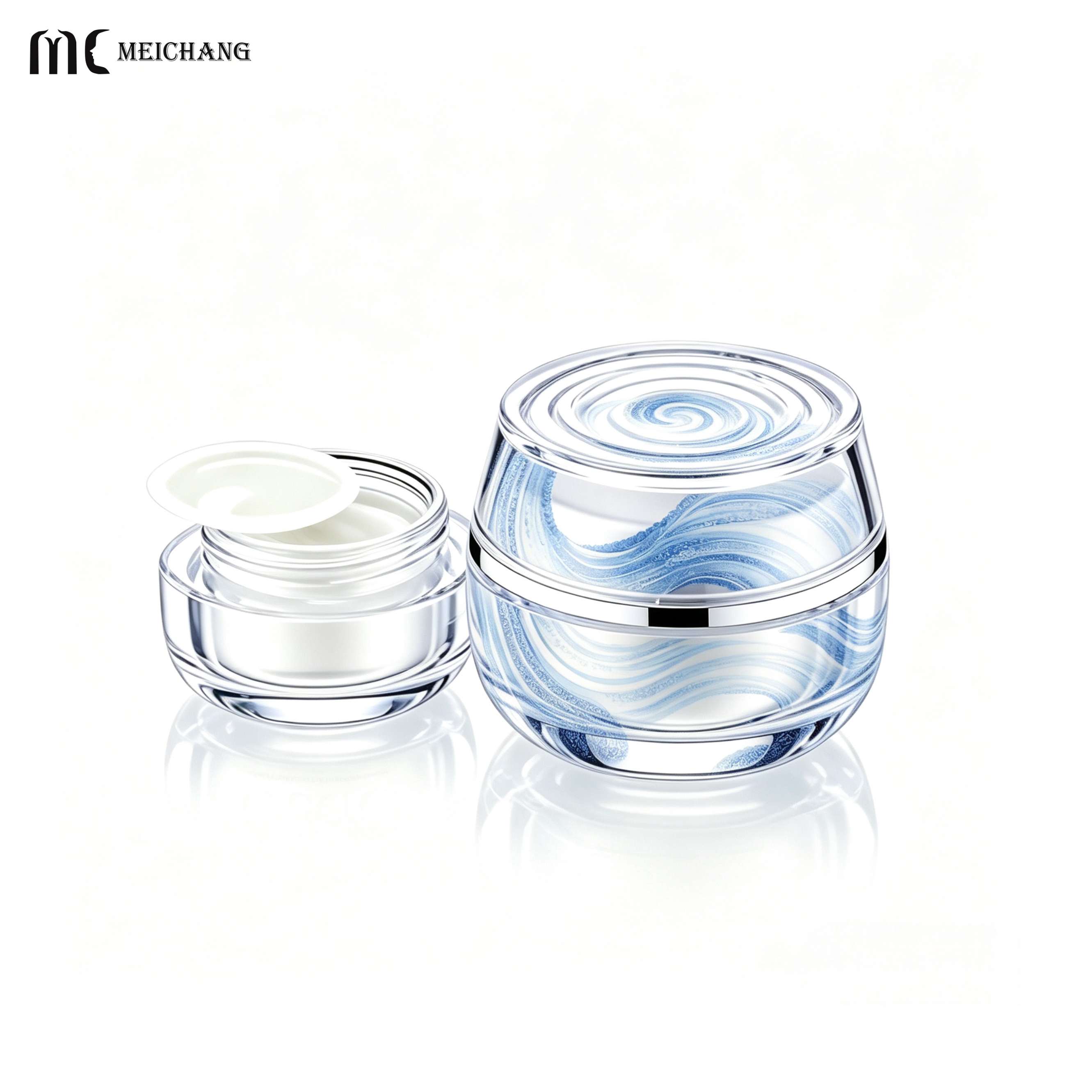 30g/50g/30ml/100ml/120ml Curved Teardrop Oval Glass Skincare Packaging Set with Silver Plated Pump Caps(MC-332)