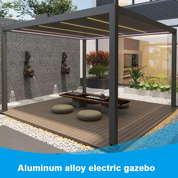 Aluminum Alloy Electric Tilting Louver Pavilion Outdoor Patio Gazebo Villa Garden Sun Room Gazebo