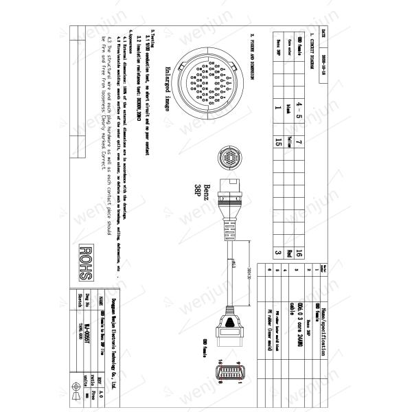 Compatible OBD Truck Diagnostic Cables 38 Pin Length 30cm For Benz