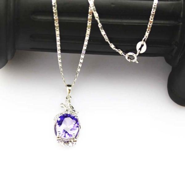 Sterling Silver Jewelry 9x11mm Oval Amethyst Cubic Zircoina Pneant (PSJ0416)