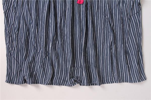 100% Rayon Ladies Striped Printing Blouse Big Embroidery Striped Womens Top