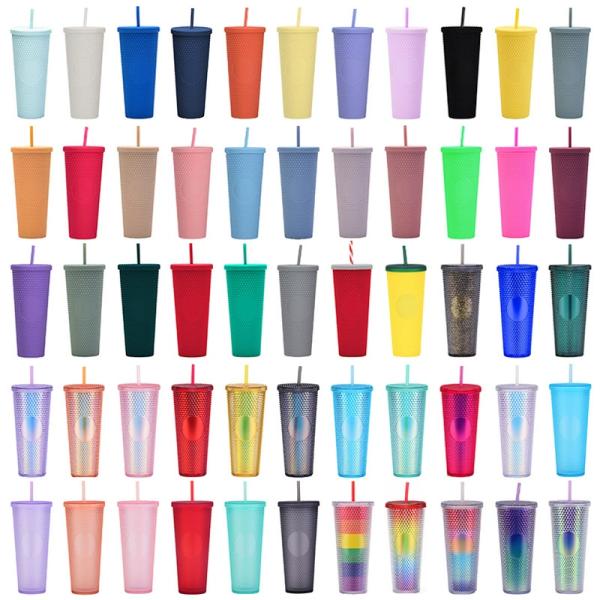 710ml Large Capacity Double-layer Plastic Straw Cup Factory Direct Supply Creative Portable Durian Prickly Diamond Style