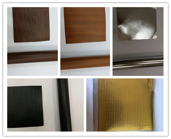 Non Adhesive Wood Grain PVC Decorative Film Foil Curtain Pipe Wrap