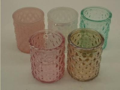 Votive Candle Holders, Set Embossed Pattern Pink Glass Tealight Holders Bulk for Wedding