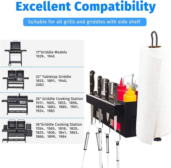 Griddle Caddy with Paper Towel Holder for 28/36 Blackstone Griddle Prep Cart Grill Caddy Outdoor Grill Organizer