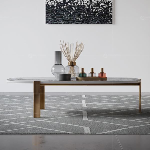 Luxury SS Coffee Table Tv Stand Natural Ivory White Marble