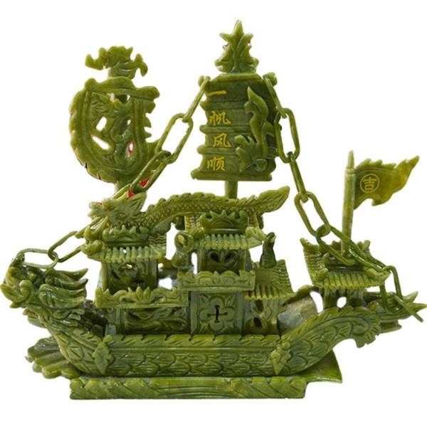 Beautifully Carved Jade Boat for Home Decoration and Business Gift