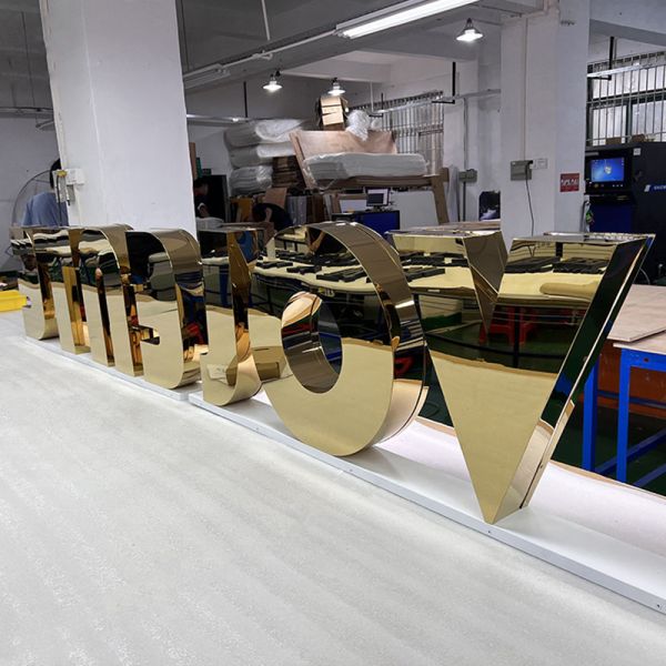 Custom Gold Stainless Steel 3D LED Channel Letters Front-Lit Sign for Branding