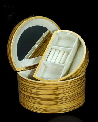 Wooden Jewelry Box, Round Wooden Box, Round Jewelry Case, Hidden Mirror, Jewelry Tray. Customized Design  Accepted