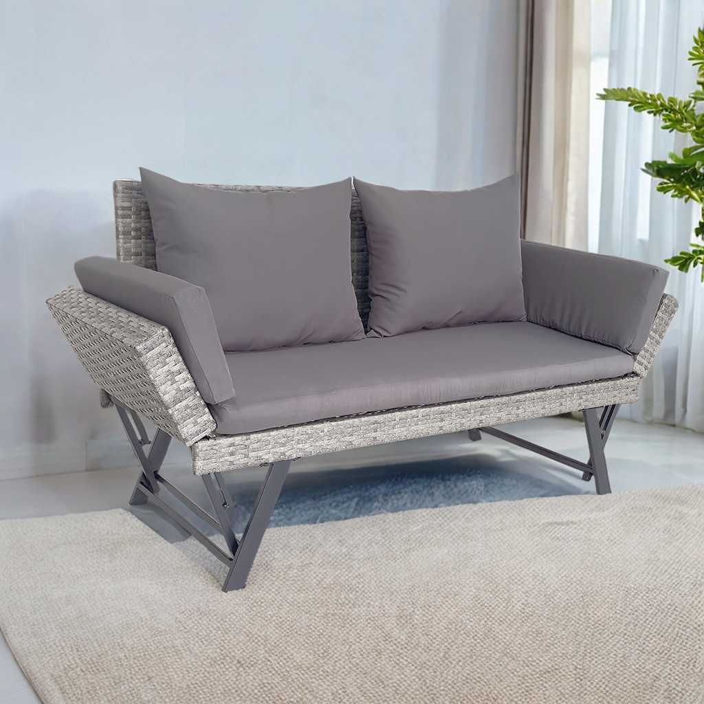 Factory Wholesale Garden Furniture Outdoor Wicker Rattan Furniture Functional Lounge Chair Armrest Movable Garden Bench