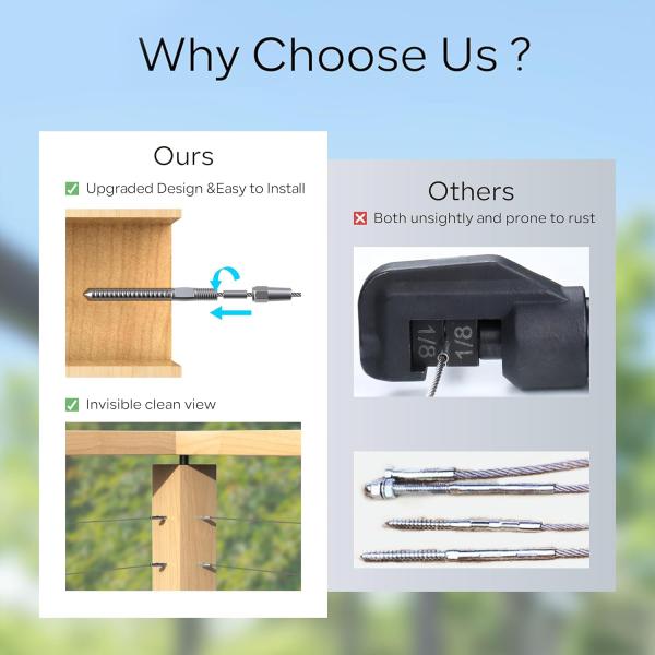 Tensión de cuerda de alambre ajustable de 1/8 pulgadas con tornillos de retraso roscados de la mano izquierda y derecha para el kit de barandillas de cable interior y exterior