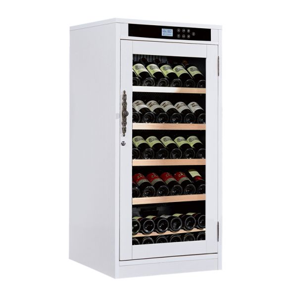 Elegant White Wood Wine Cabinet with Digital Touch Panel Adjustable Shelves and LED Interior Light