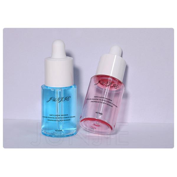 Luxury Hair Essential Oil Dropper Transparent 60ml Empty Plastic Cosmetic Moisturizer Tanning Oil Bottle Custom Color Skin Care