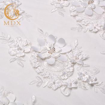 Beautiful 3D White Floral Lace Fabric Beaded Polyester Water Soluble