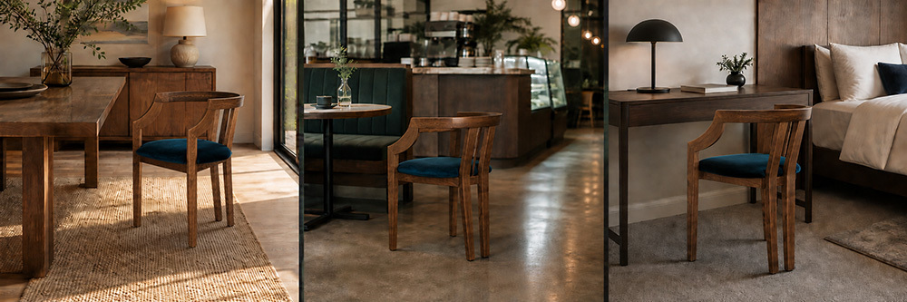 Custom Curved Wood Upholstered Dining Chair | CYC-006