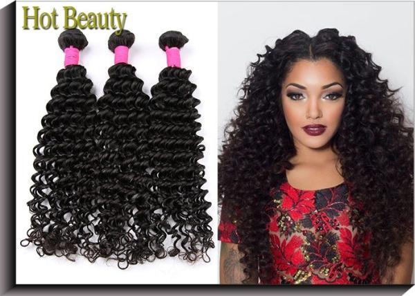 Natural Black 5A Virgin Brazilian Hair , Deep Wave Human Hair Weave