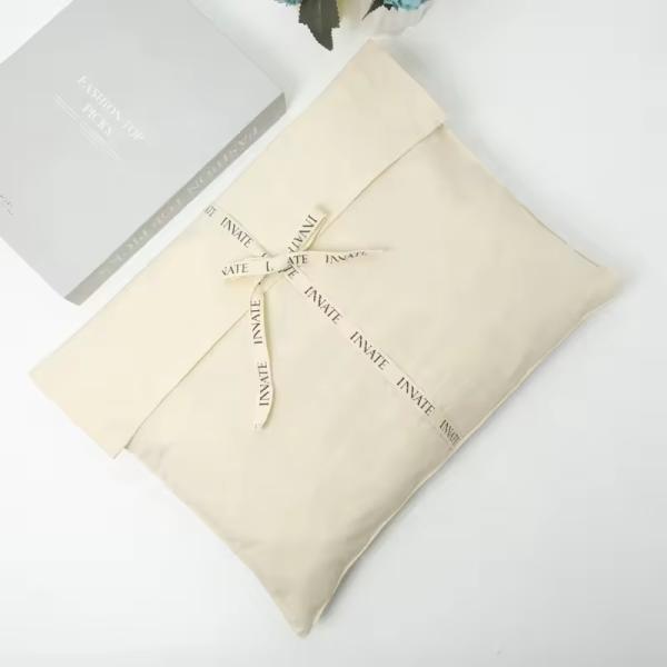 Recyclable Luxury Makeup Cosmetic Cotton Envelope Pouch With Tie Custom Logo Print Bag