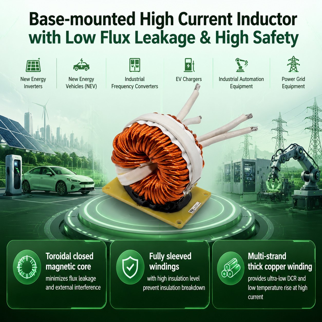 Custom Industrial 150A High Current Inductor Reliable Base Mount Power Coil (Count: 76 characters)
