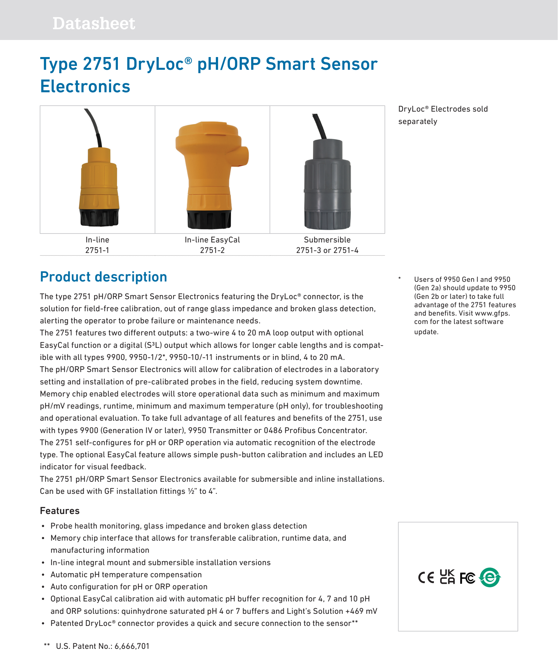 3-2751-3 Signet Type 2751 DryLoc® PH/ORP Smart Sensor Electronics