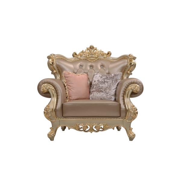 Brown Genuine leather 1+2+3seat Sofa in Classic carving Furniture Sliver color Joyful Ever