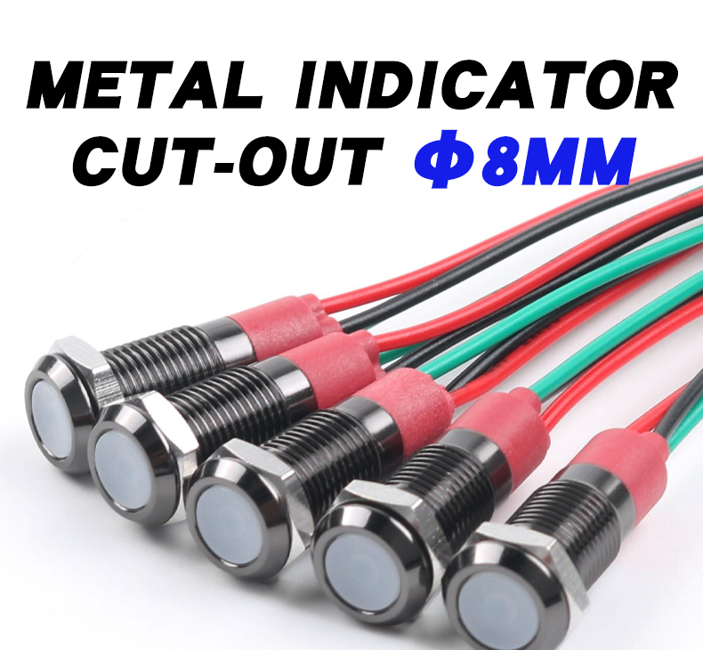 8mm Dual Color Red/Green LED Indicator Light 5V/12V AC/DC Waterproof Signal Light with Black Housing and Tail Wire Leads