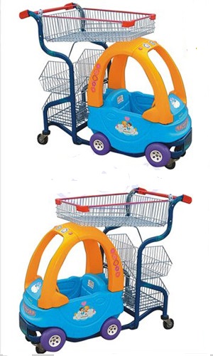 Commercial Cute Kids Play Shopping Trolley Zinc Plated With Baby Car