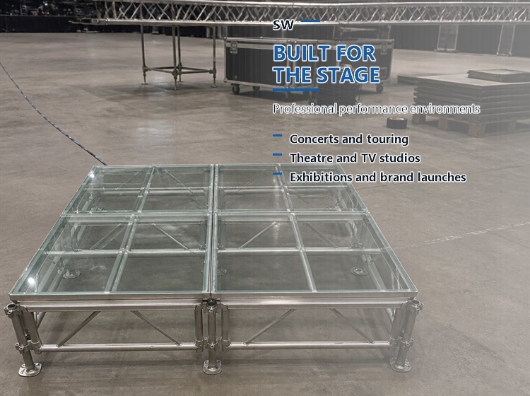 Clear Acrylic Modular Stage Platform with 1.22m Module and Aluminium Cross Frame for Events
