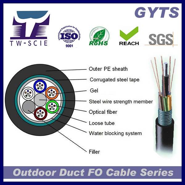 72 Core G652D Loose Tube Fiber Optic Cable GYTS PE Outer Sheath Material