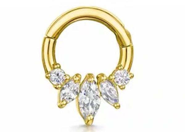 Marquise Cut 14K Gold Clicker Piercing Four Claw Setting Type For Septum Daith Nose