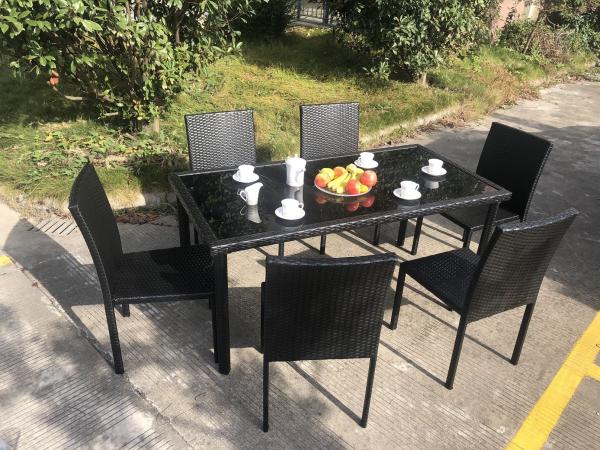 Stackable Chair Outdoor Rattan Dining Set KD Tabke With Black Glass