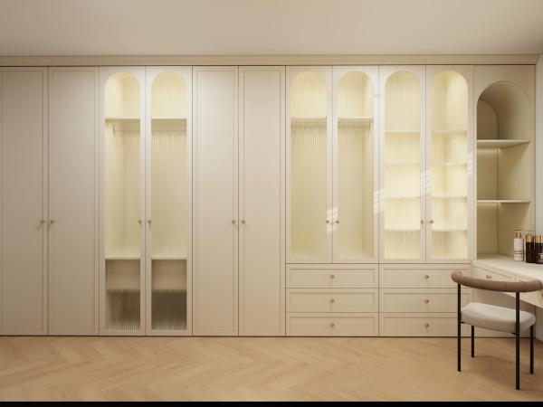 Modern Storage Mobiliário de quarto customizado Armário Porta de vidro Caminhada em guarda de madeira com espelho