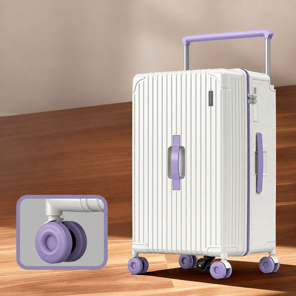 Large Capacity PC Hard Shell Suitcase with Wide Handle, Cup Holder, Side Hook and 360 Degree Spinner Wheels Wholesale