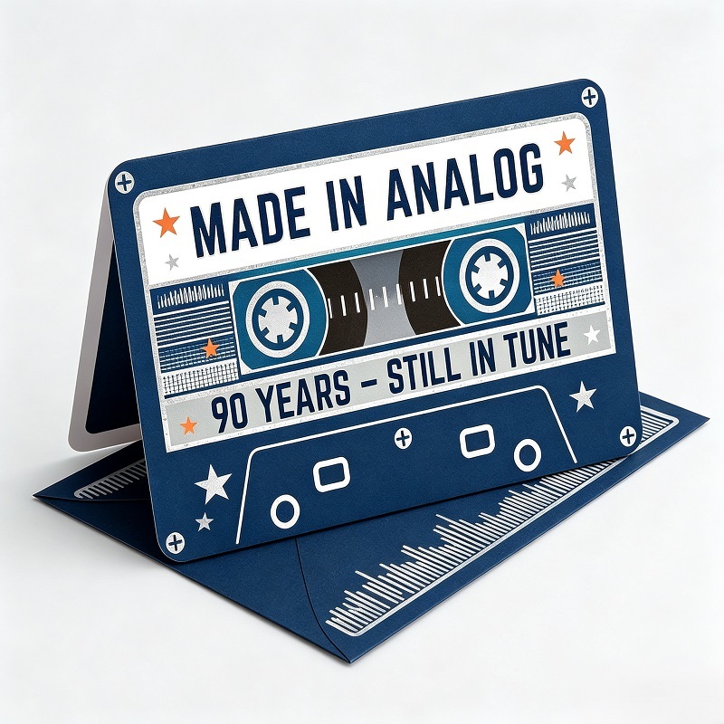Retro cassette tape shaped novelty birthday cards with matching envelopes