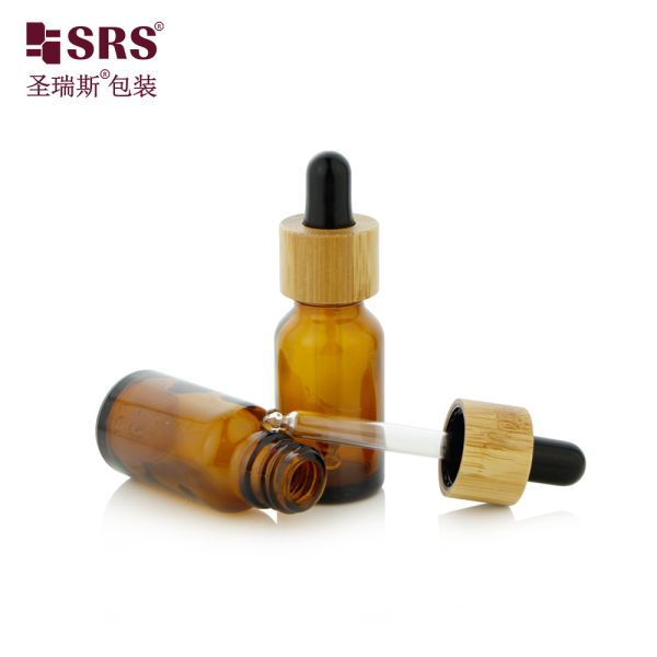 Custom Frosted Essential Oil Empty Packaging 15ml 30ml 50ml 100ml Bamboo Dropper Bottle