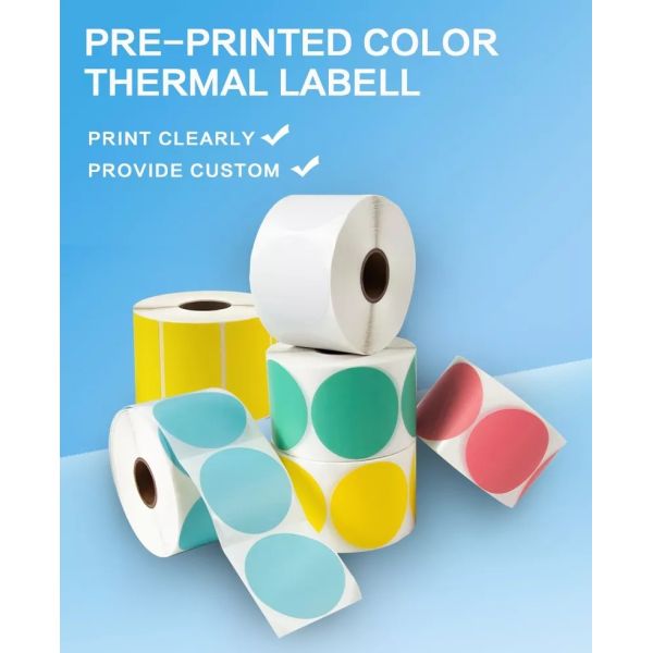Self Adhesive Round Pink Circle Thermal Paper Labels Roll DIY LOGO Design