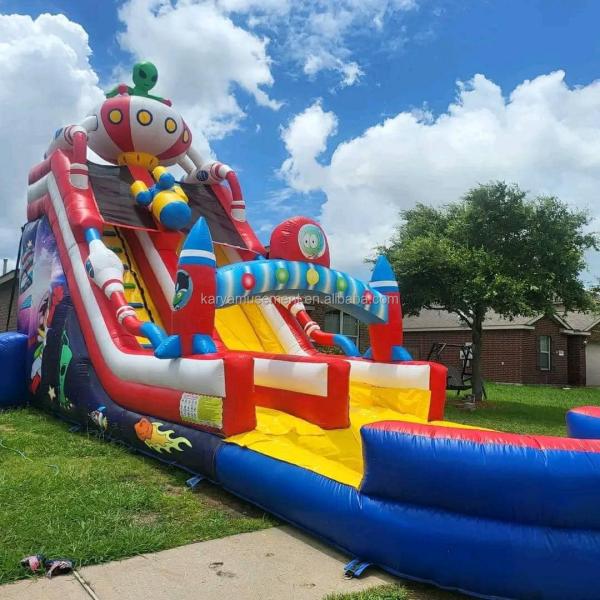 Commercial Astronaut Theme Inflatable Pool with Huge Water Slide and Rocket Long Slide