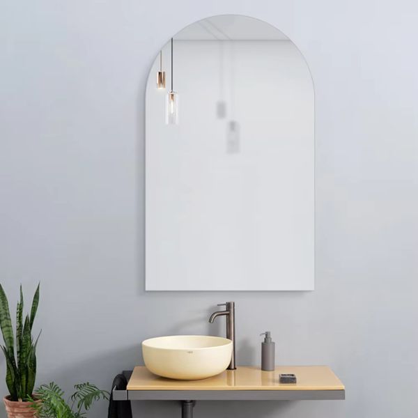 Premium Living Room Frameless Wall Mirror  , Silver Arch Shaped Bathroom Mirror